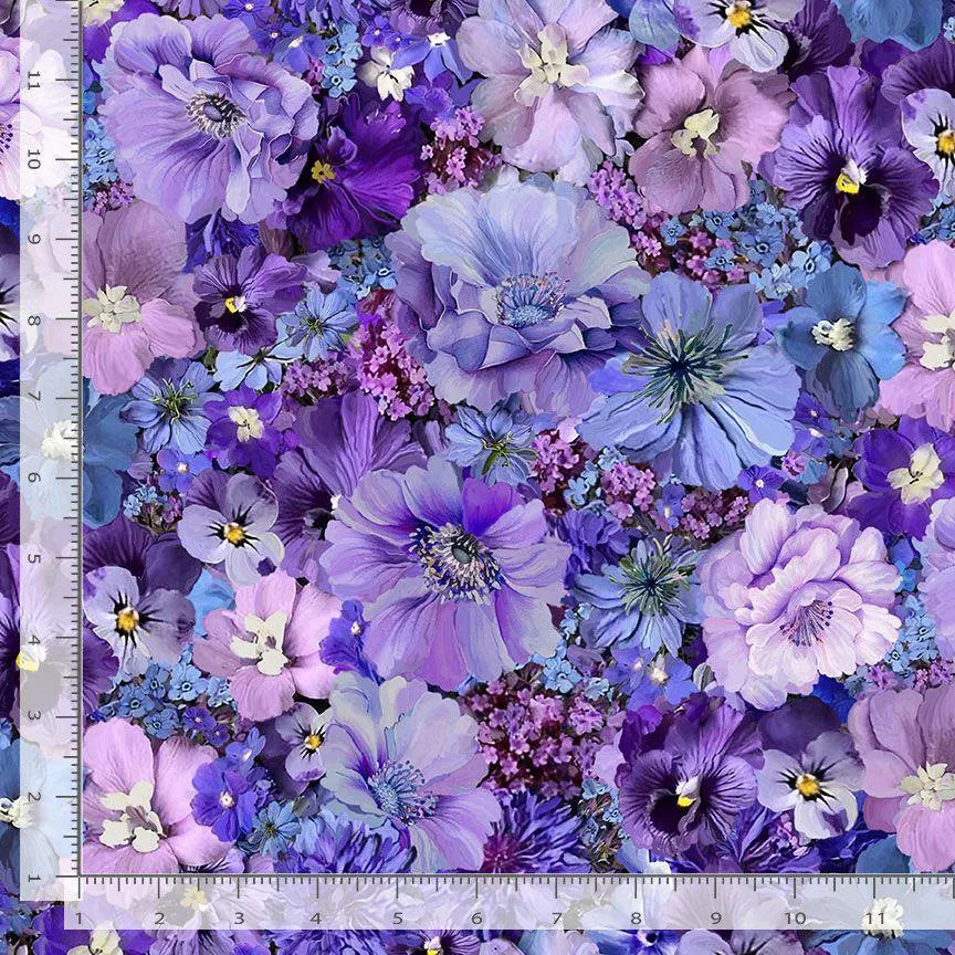 Timeless Treasures Packed floral FLEUR-CD3502 purple from collection Garden Delight 44/45" inches 100% Cotton Fabric