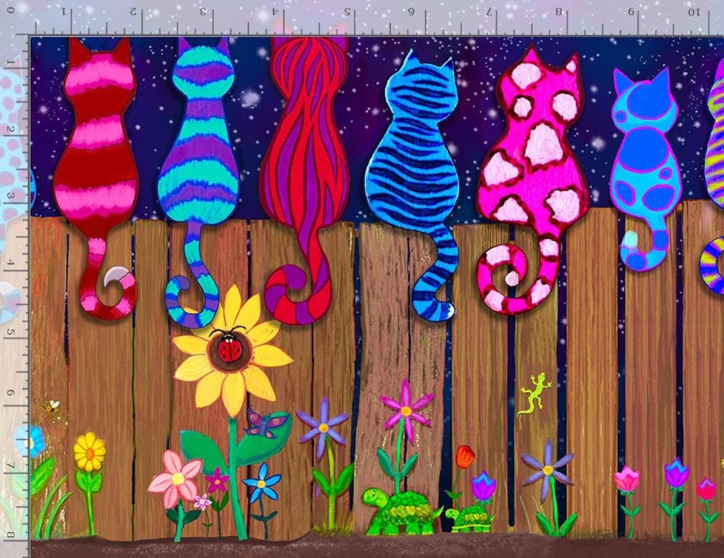 Timeless Treasures colorful Cats on a Fence 11" Stripe Nick-CD1486 multi 100% Cotton fabric