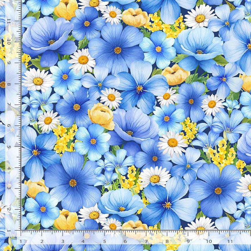 Timeless treasures medium packed floral fleur-cd3258 blue Collection Bee & Bee Kind 100% Cotton fabric