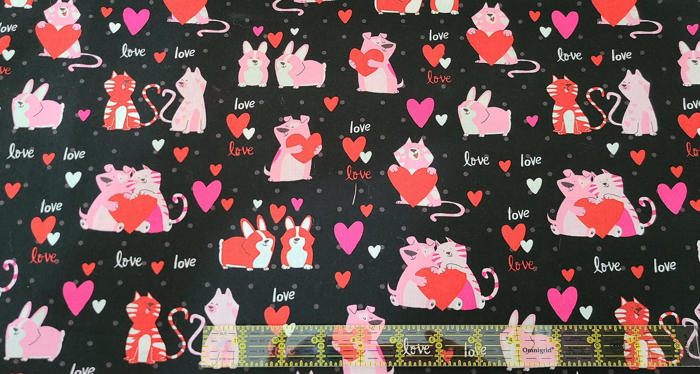 Valentine's Day XOXO Valentine Cats and Dogs, Love! 100% Cotton Fabric