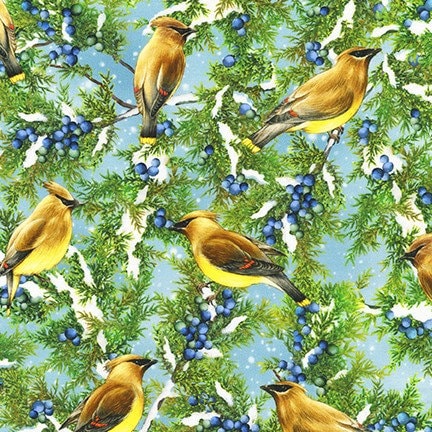 Winter visitors cedarwax fabric from Robert Kaufman 100% quilting Cotton fabric by half yard by the yard