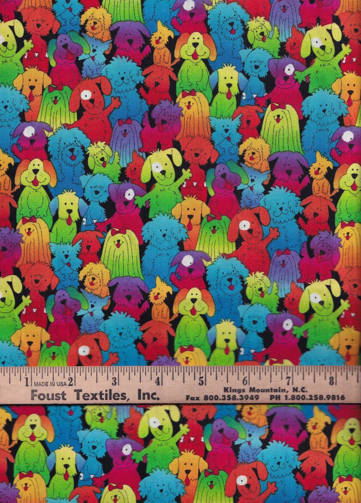 Hi Fashion Rainbow Dogs Novelty 100% Cotton Fabric