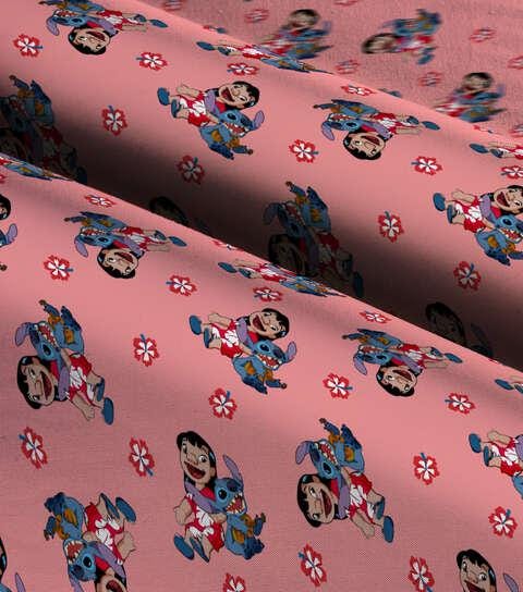 Disney Lilo & Stitch Forever on Pink Cotton Fabric 100% cotton fabric