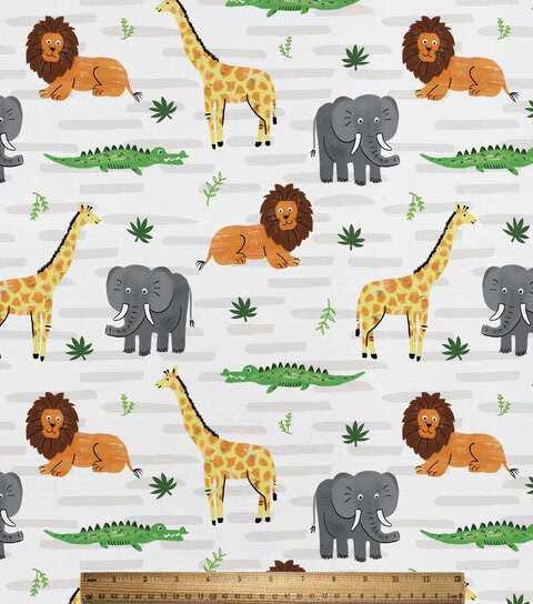 David Textiles Savannah Living on White Nursey 100% Cotton Fabric