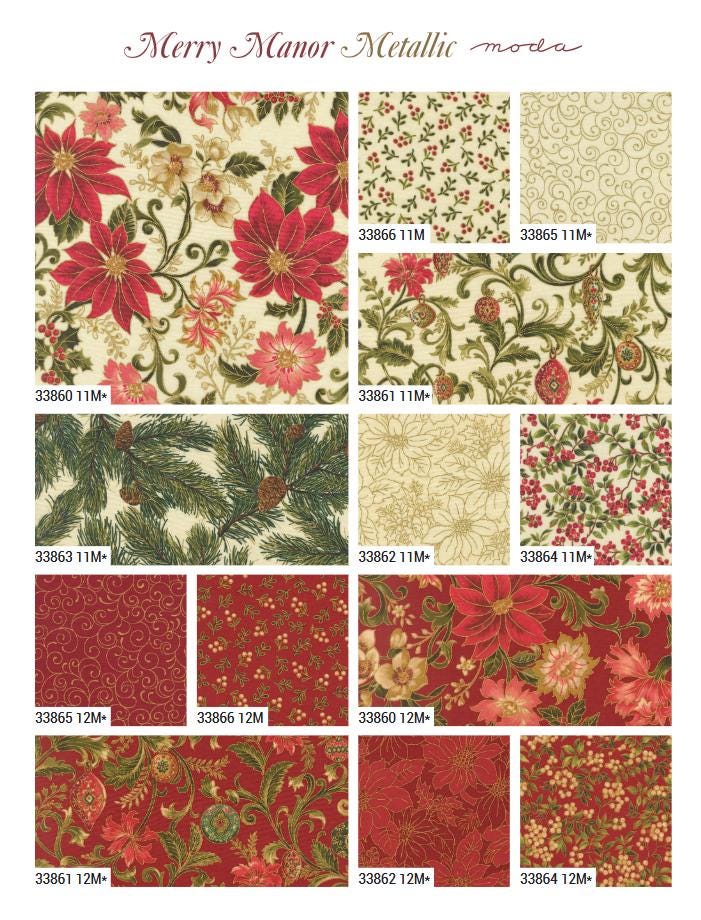 Moda Merry Manor metallic 2025Cream 33866 11M Holiday Christmas fabric 100% Cotton Fabric