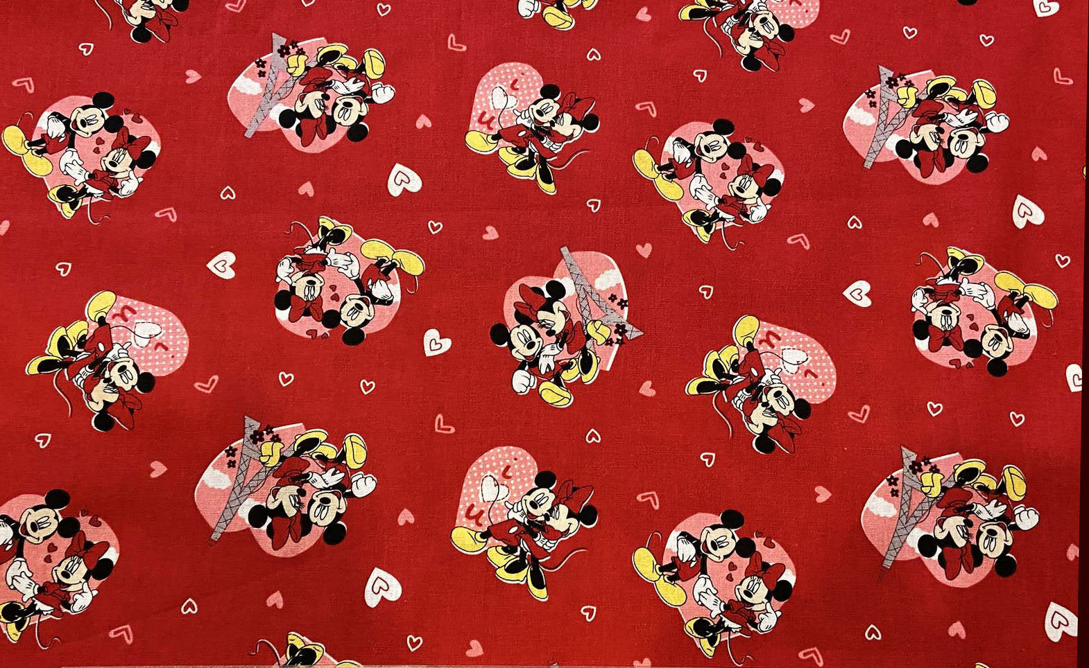 Disney Mickey and Minnie Paris love Valentines Kissing Red  cotton fabric fat quarter half yard one yard