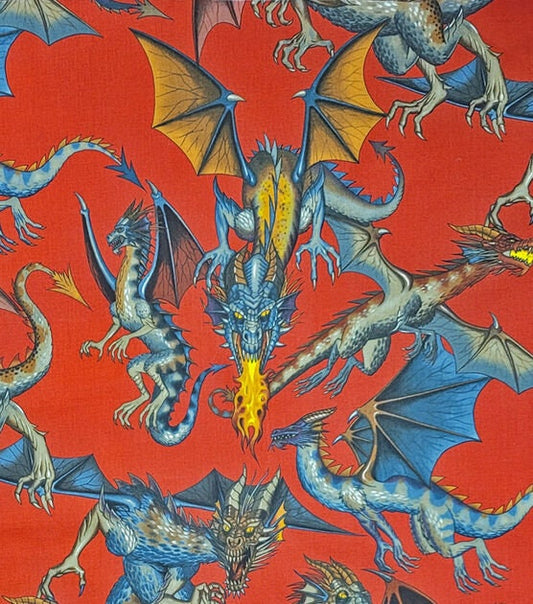 Alexander Henry Tale Of The Dragon Red Novelty Cotton Fabric 100% quilting Cotton