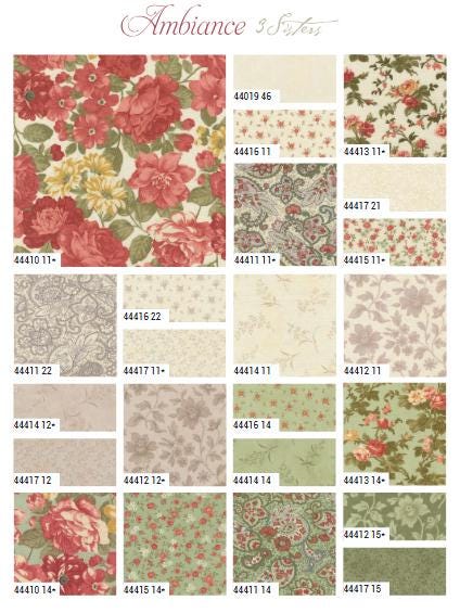 Moda Fabrics Ambiance Rose 44411 13 by 3 Sisters floral 100% Cotton quilting and apparel fabric