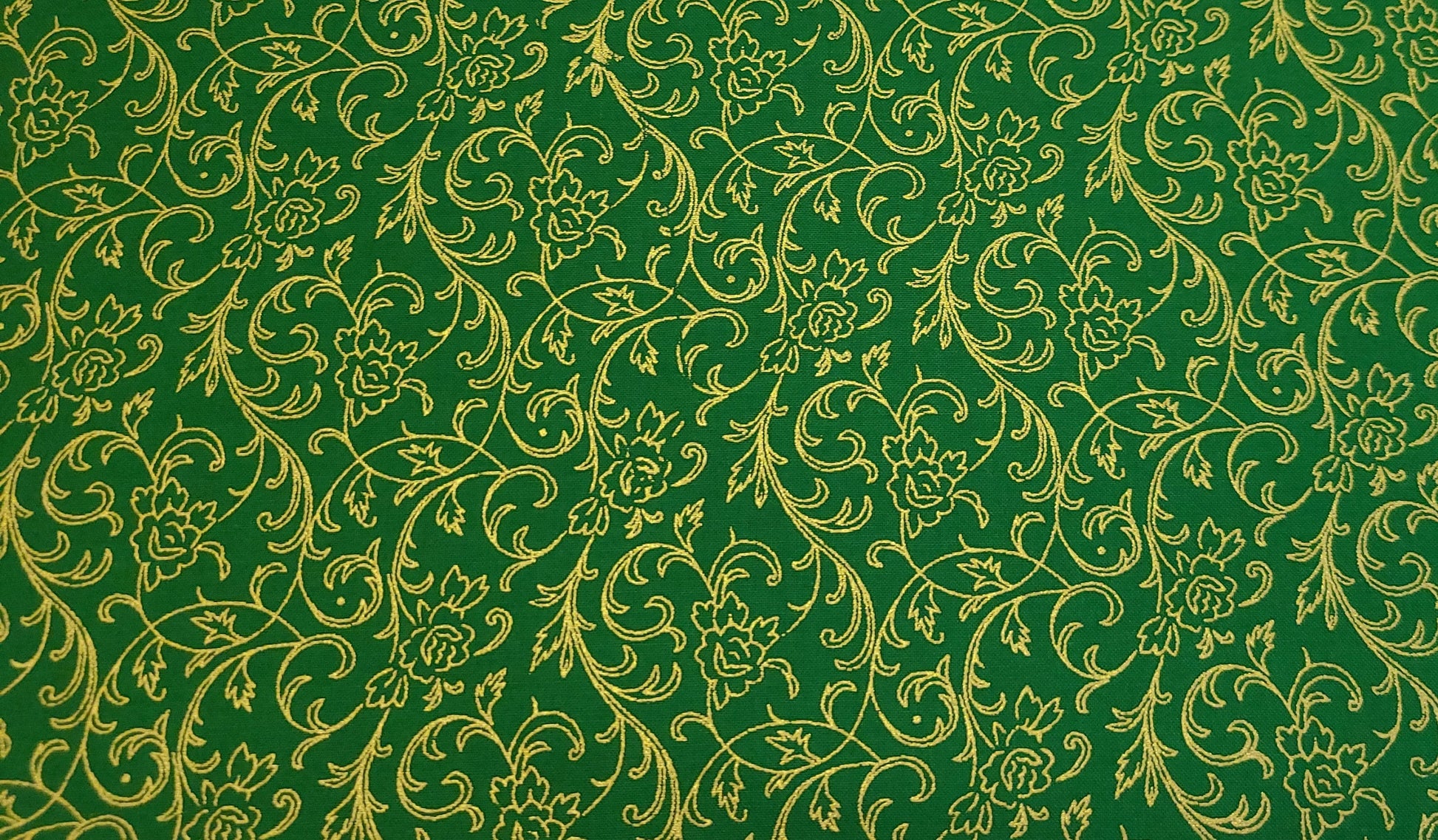 Black/Green & Gold Holly Jolly Christmas Metallic Fabric with Gold Vinery 100% Cotton Merry Christmas sold by half yard increments