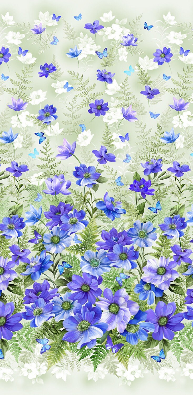Blue Floral Fantasy Border From Michael Miller Floral Fantasy by CX10228-BLUE 100% quilting cotton fabric