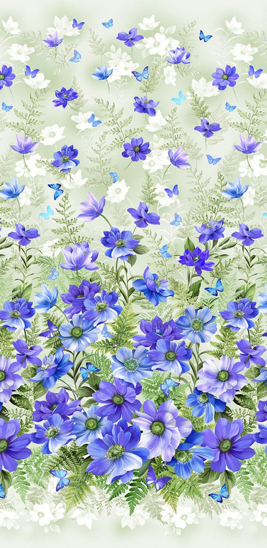Blue Floral Fantasy Border From Michael Miller Floral Fantasy by CX10228-BLUE 100% quilting cotton fabric