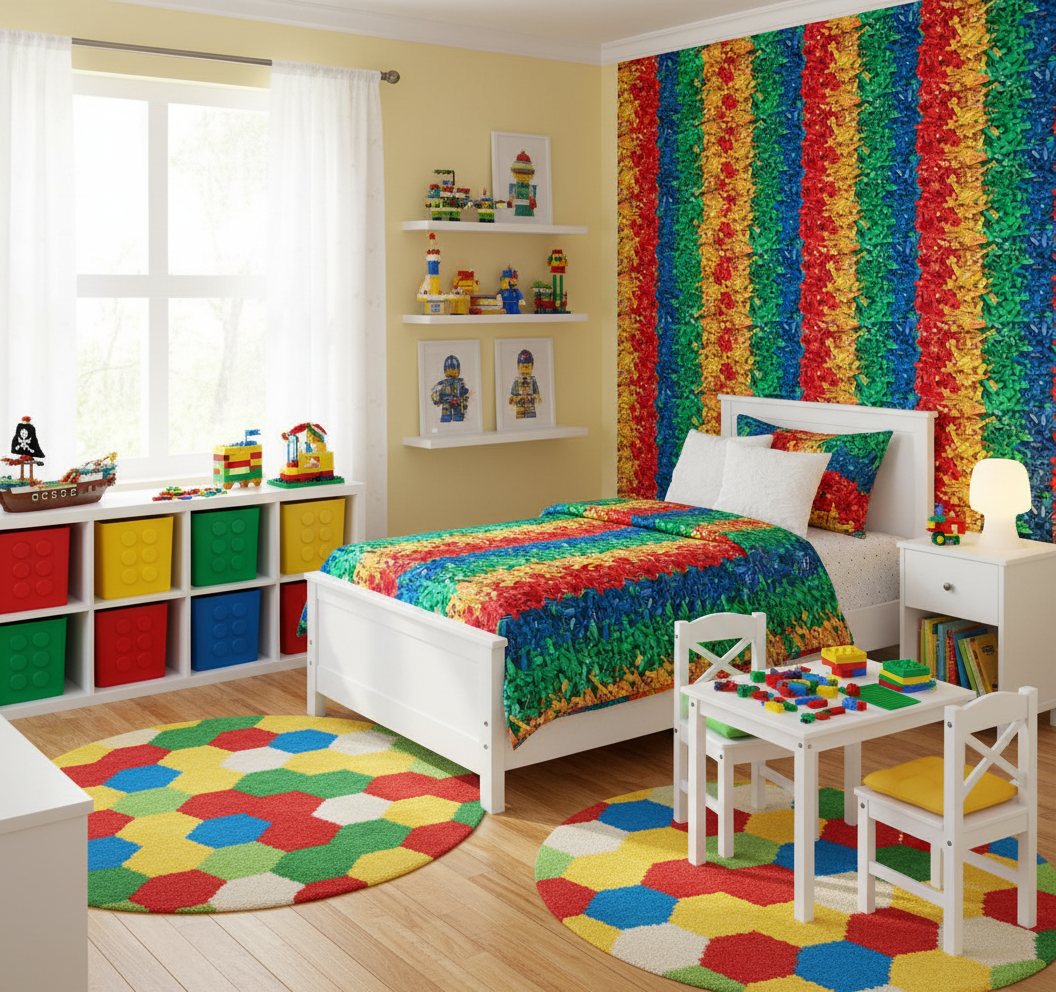 Rainbow building blocks novelty fabric kids toy fabric by Mook Fabrics Cotton 100% 44/45″