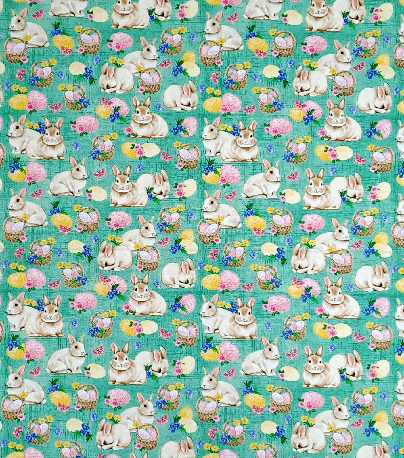 Bunny & Eggs on Sage Easter Cotton Fabric from  100% cotton