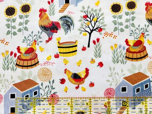 Chicken & Coops Cotton Calico Fabric Quilting Apparel Fabric from Brother Sister Design Studio 100% Cotton