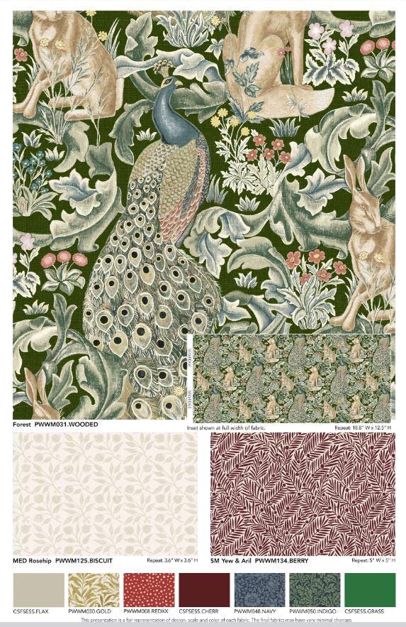 Chrysanthemum Toile - Forest PWWM013.FOREST The Oxford Holiday Collection by The Original Morris & Co. Free Spirit 100% Cotton fabric