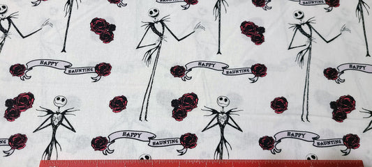 Clearance Nightmare Before Christmas white happy haunting rose Halloween Cotton Fabric FQ Half Yard One Yard