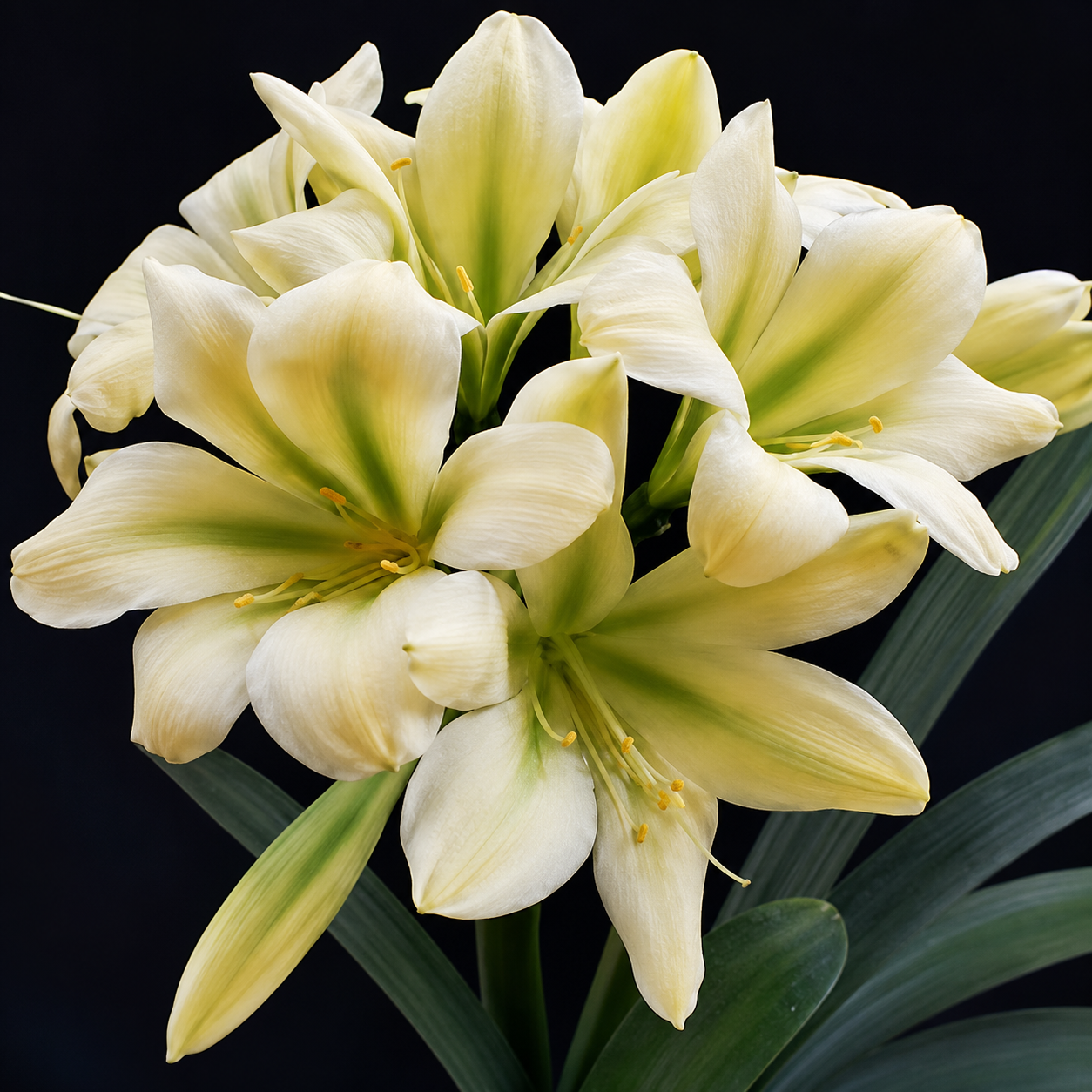 Clivia (Natal Yellow F1 X One Love) x (Natal Yellow x Sleeping Beauty Tetraploid Yellow Green Throat X Japanese Daruma) one plant