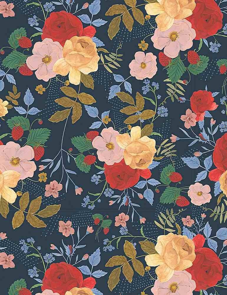 Country Ridge Florals Country Cottage Large Florals on Navy fabric by Timeless Treasures 100 ...