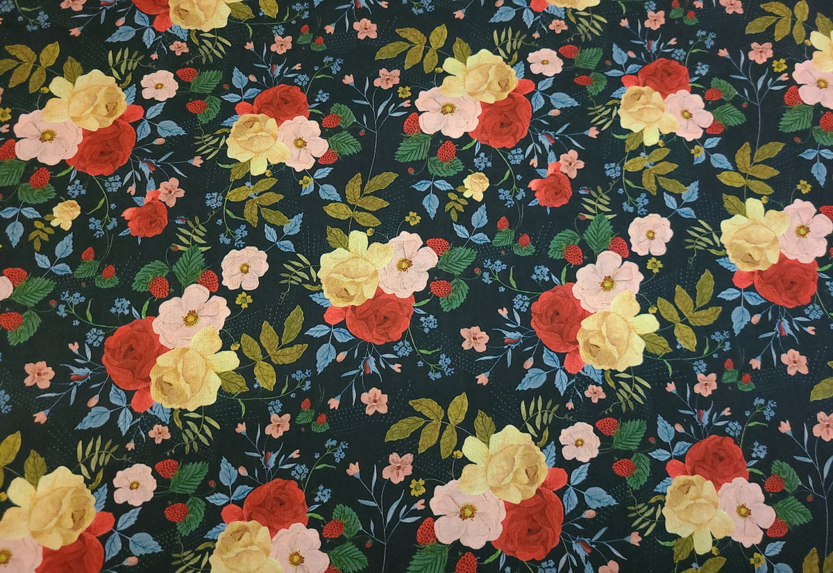 Country Ridge Florals Country Cottage Large Florals on Navy fabric by Timeless Treasures 100 ...