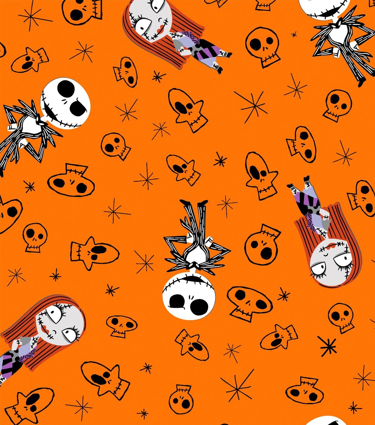 Disney Nightmare Before Christmas orange flannel Cotton Fabric FQ Half Yard One Yard