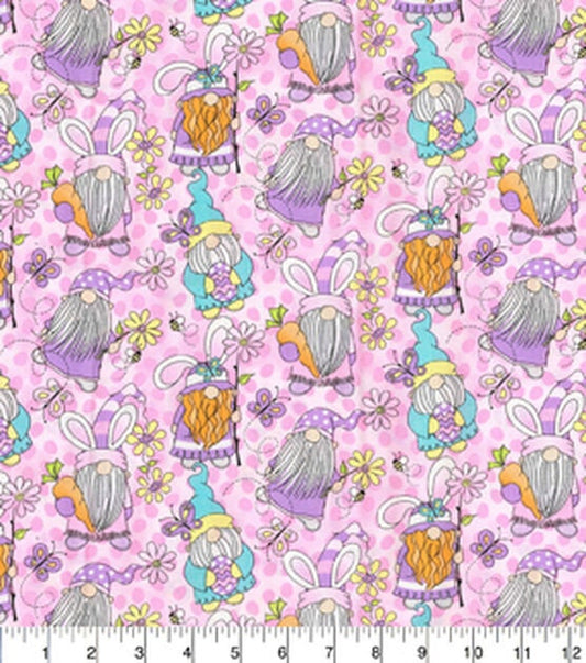 Fabric Traditions Easter Gnomes On Pink Easter Cotton Fabric 100% cotton