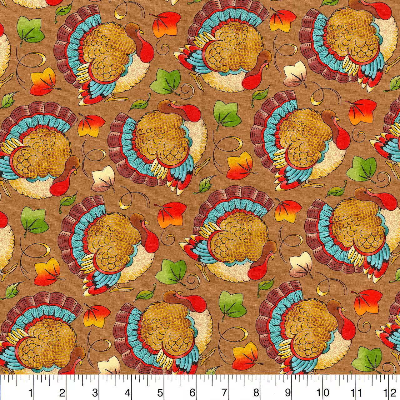 Fabric Traditions Fall Turkeys Cotton Fabric by Laurie Campbell from Fabric Traditions turkey Harvest fall theme 100%  cotton