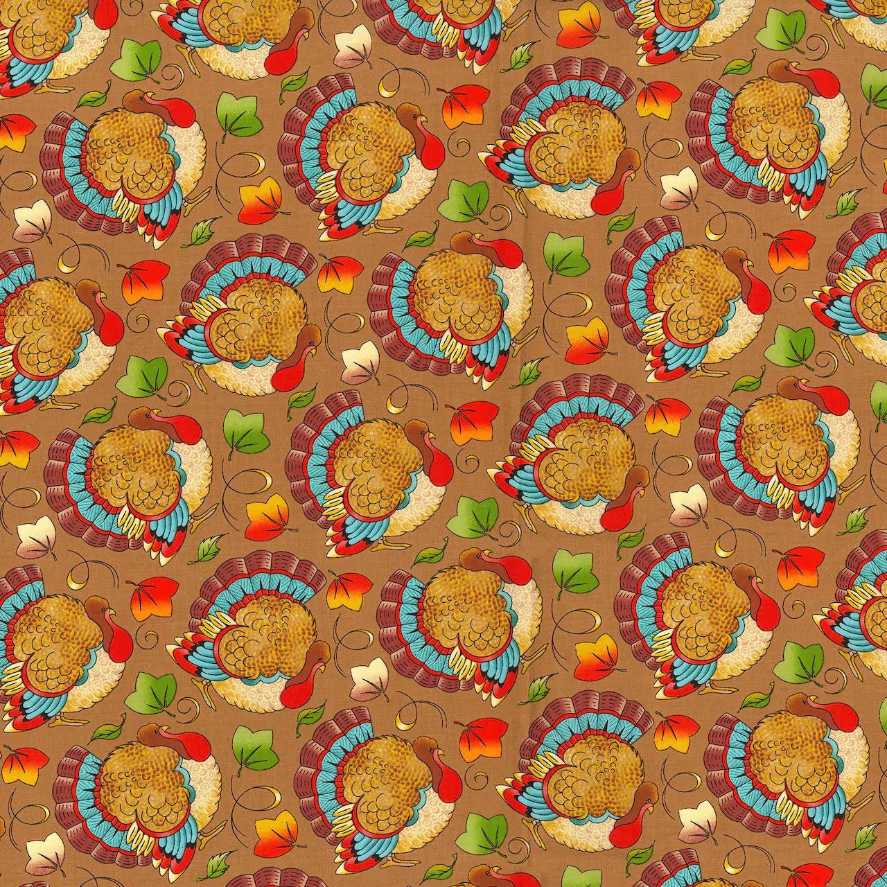 Fabric Traditions Fall Turkeys Cotton Fabric by Laurie Campbell from Fabric Traditions turkey Harvest fall theme 100%  cotton