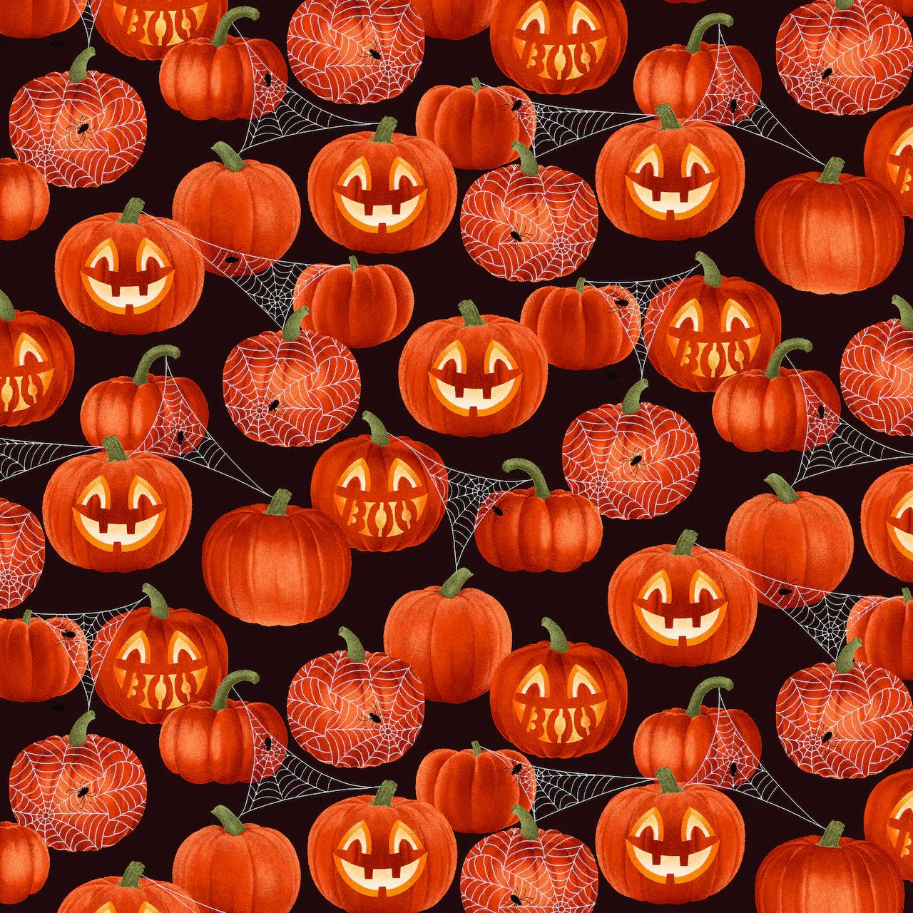 Fabric Traditions Glitter Jack O' Lantern Cotton Fabric Halloween Cotton Fabric 100% cotton