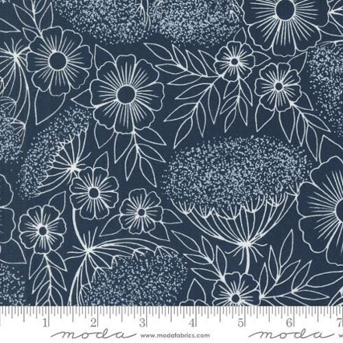 Moda Fabrics Field Of Flowers Navy 3314 19 by Katharine Watson floral 100% Cotton quilting fabric
