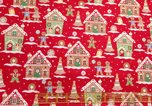 Gingerbread House Christmas fabric Brothers & Sisters Design Studio 100% Cotton fabric by half yard by the yard