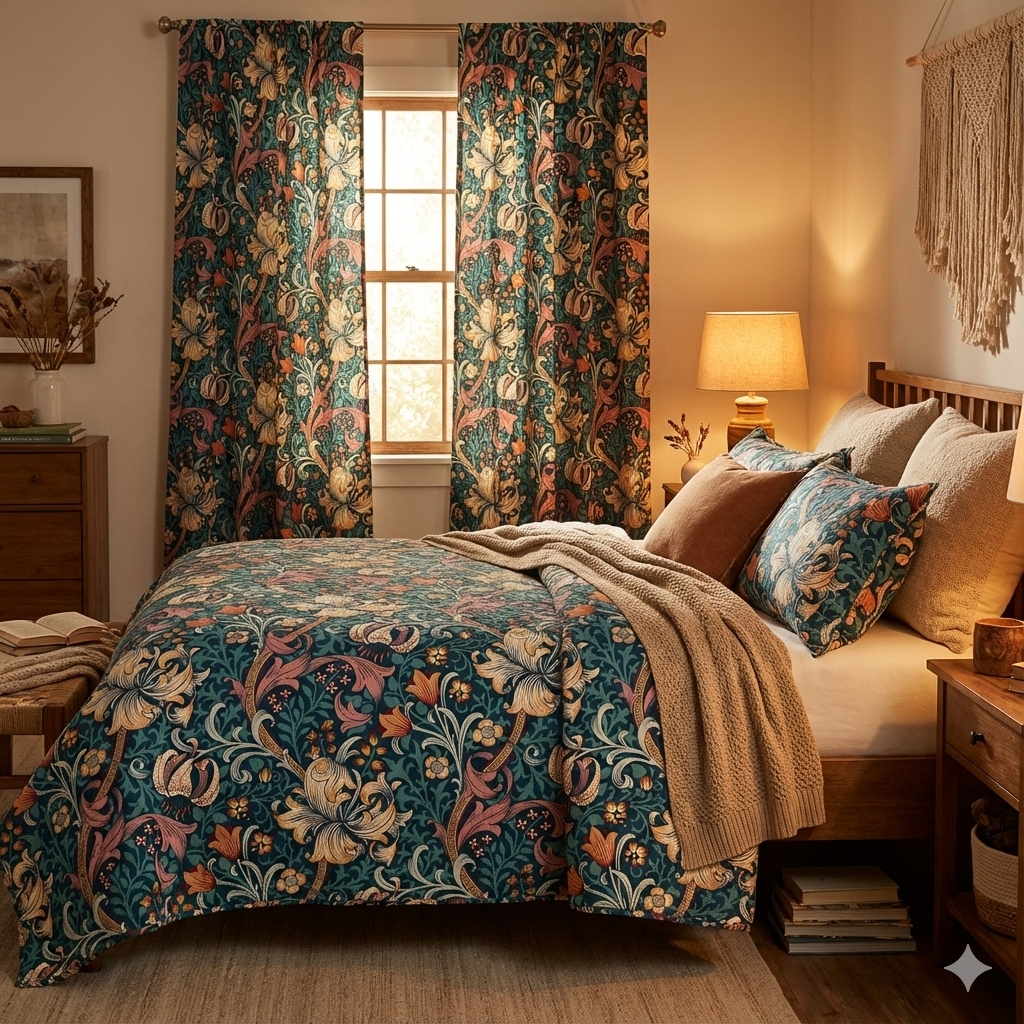 ORIGINAL MORRIS & Co Golden Lily Teal collection Red House PWWM028.TEAL for Free Spirit Fabrics 100% Cotton