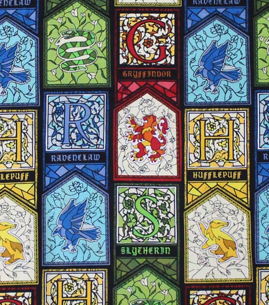Harry Potter Cotton Fabric Stained Glass Houses 100% cotton half yard one yard