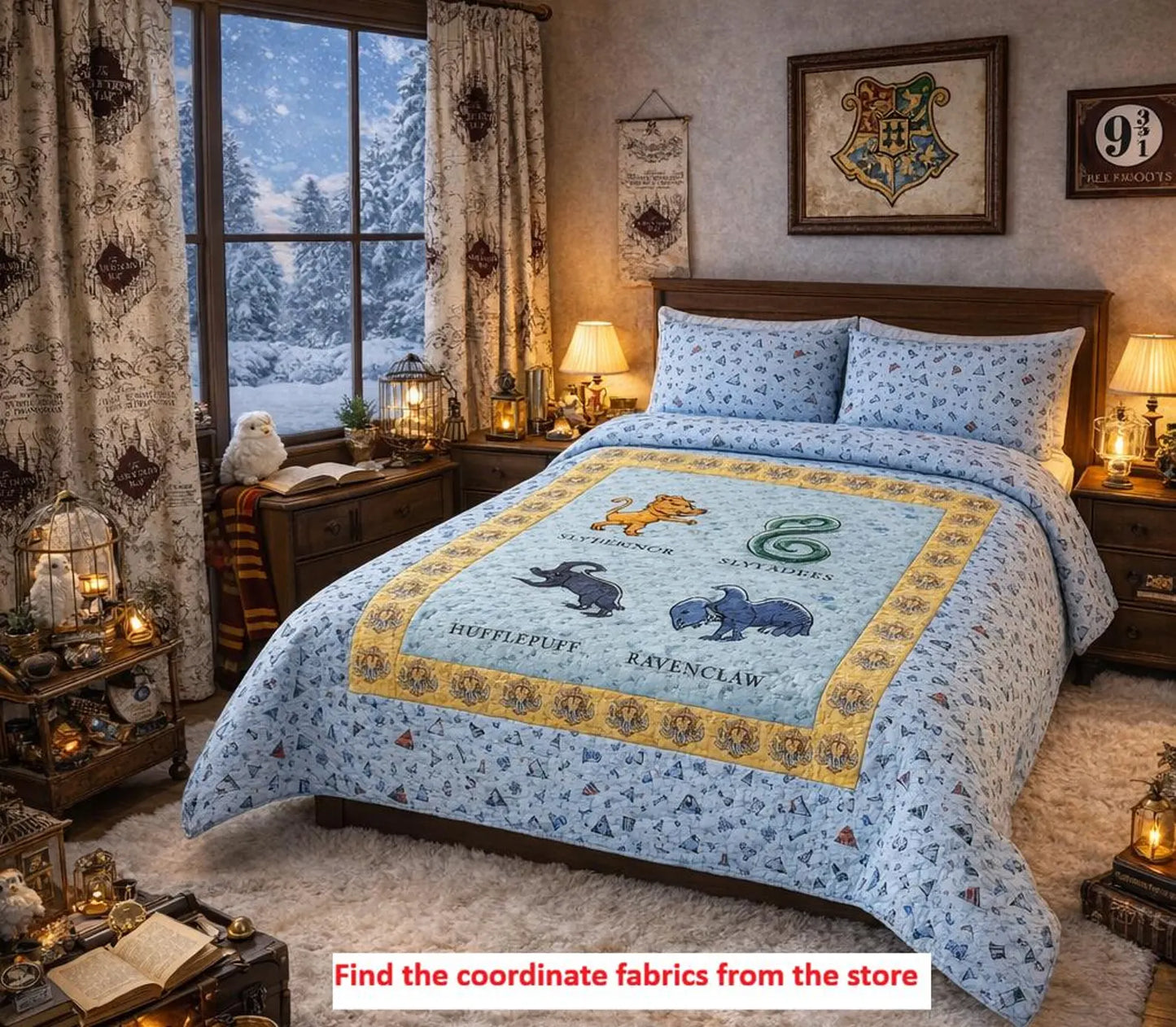 Harry Potter Wizarding World Watercolor Aqua House Crest Panel 36"x44" Panel by Camelot 100% Cotton Fabric