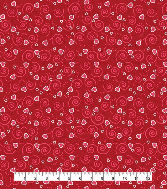 Hearts N Scrolls Red Glitter Valentine's Day 100% Cotton Fabric