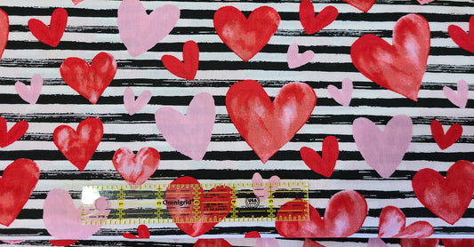 Hearts Striped Valentine's Day 100% Cotton Fabric