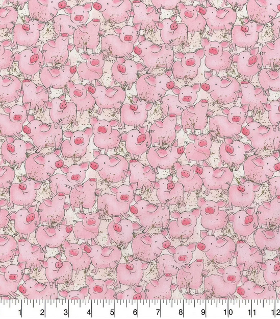 Hi Fashion Watercolor Packed Pigs Novelty 100% Cotton Fabric