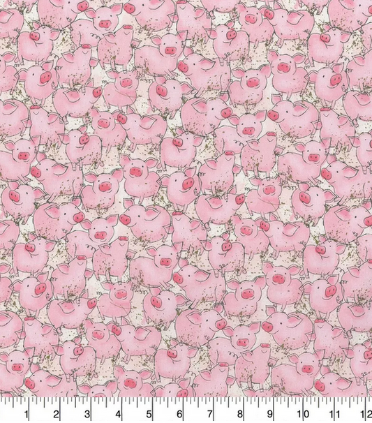 Hi Fashion Watercolor Packed Pigs Novelty 100% Cotton Fabric