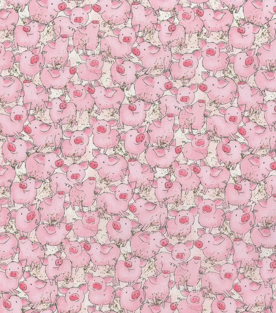 Hi Fashion Watercolor Packed Pigs Novelty 100% Cotton Fabric