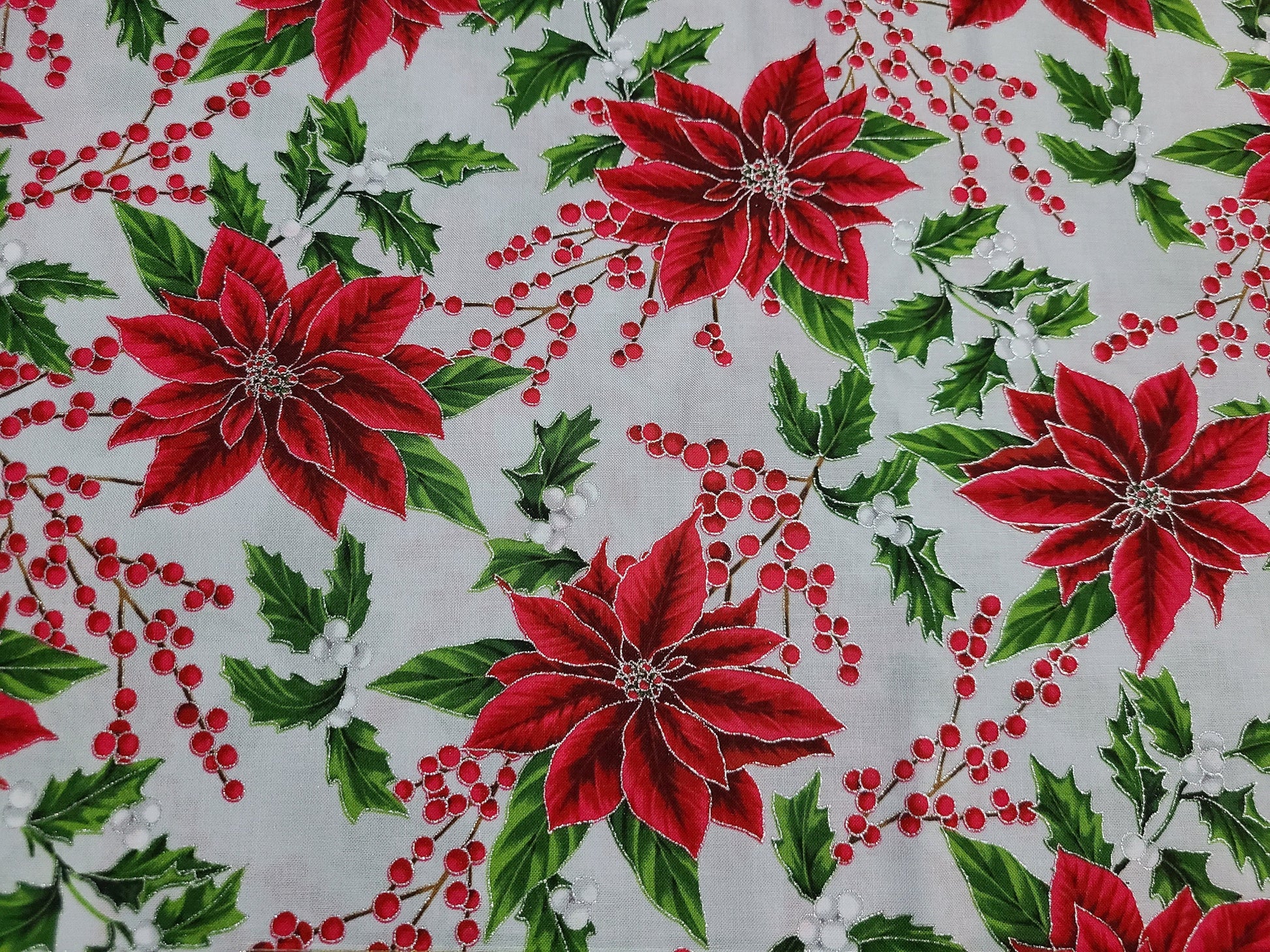 Holiday Decadence by Hoffman Fabrics S7703-597S-December-Silver Christmas holiday metallic 100% cotton half yard by the yard