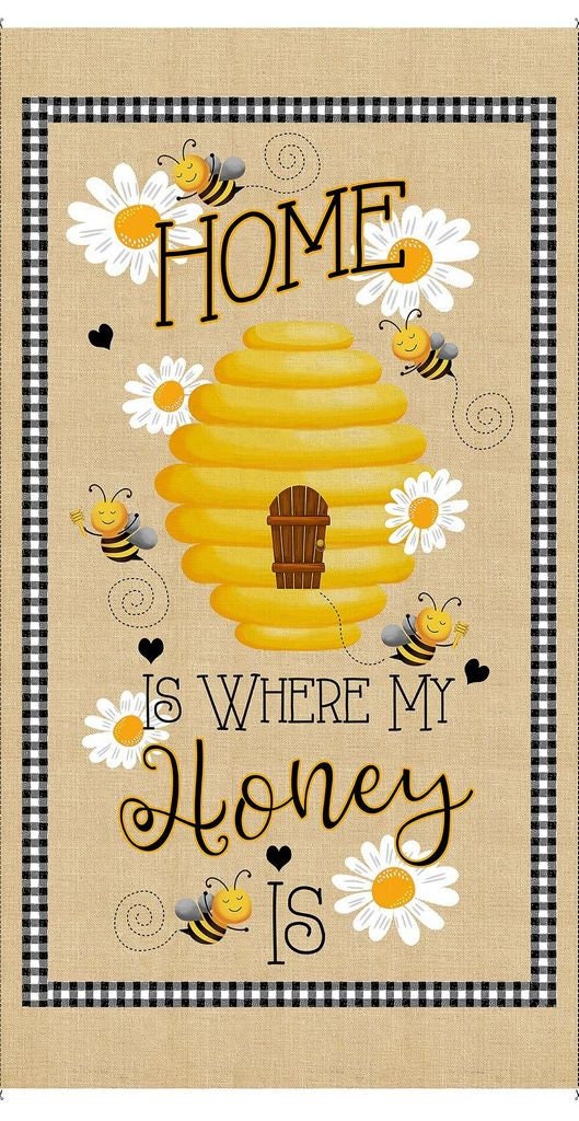Home is Where My Honey is by Timeless Treasures Beekeeper gnomes Bee hive sweet home honeycombs motivational bee quotes 100% Cotton fabric