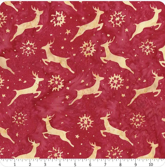 Island Batik 122327370  Deer Snowflake-Red Cardinal 100% cotton floral Batik fabric