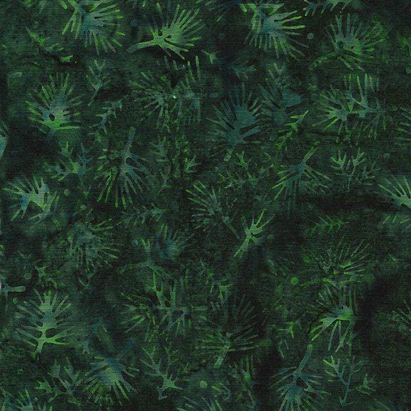 Island Batik 122329695 Twigs-Green Hunter 100% cotton floral Batik fabric