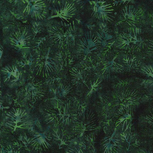 Island Batik 122329695 Twigs-Green Hunter 100% cotton floral Batik fabric