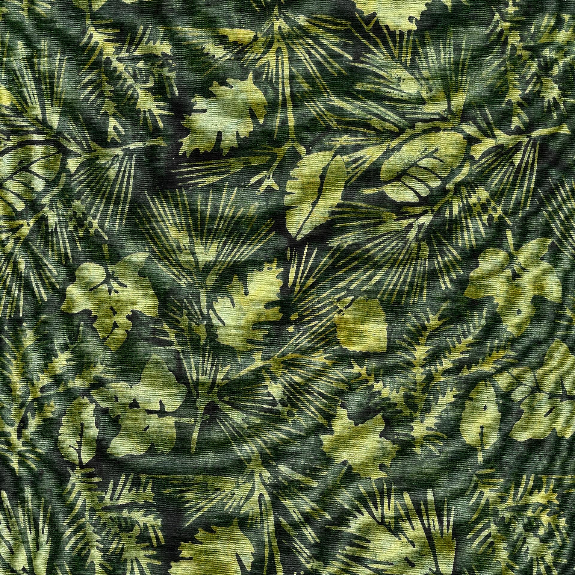 Island Batik 122337665 / Leaves-Green Avocado 100% cotton floral Batik fabric