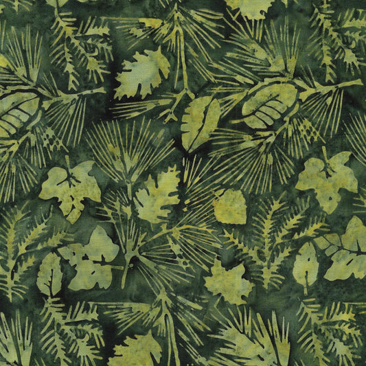 Island Batik 122337665 / Leaves-Green Avocado 100% cotton floral Batik fabric