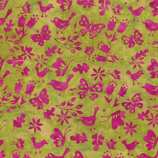 Island Batik 122355630 / Flutterwings-Green Lemongrass 100% cotton floral Batik fabric