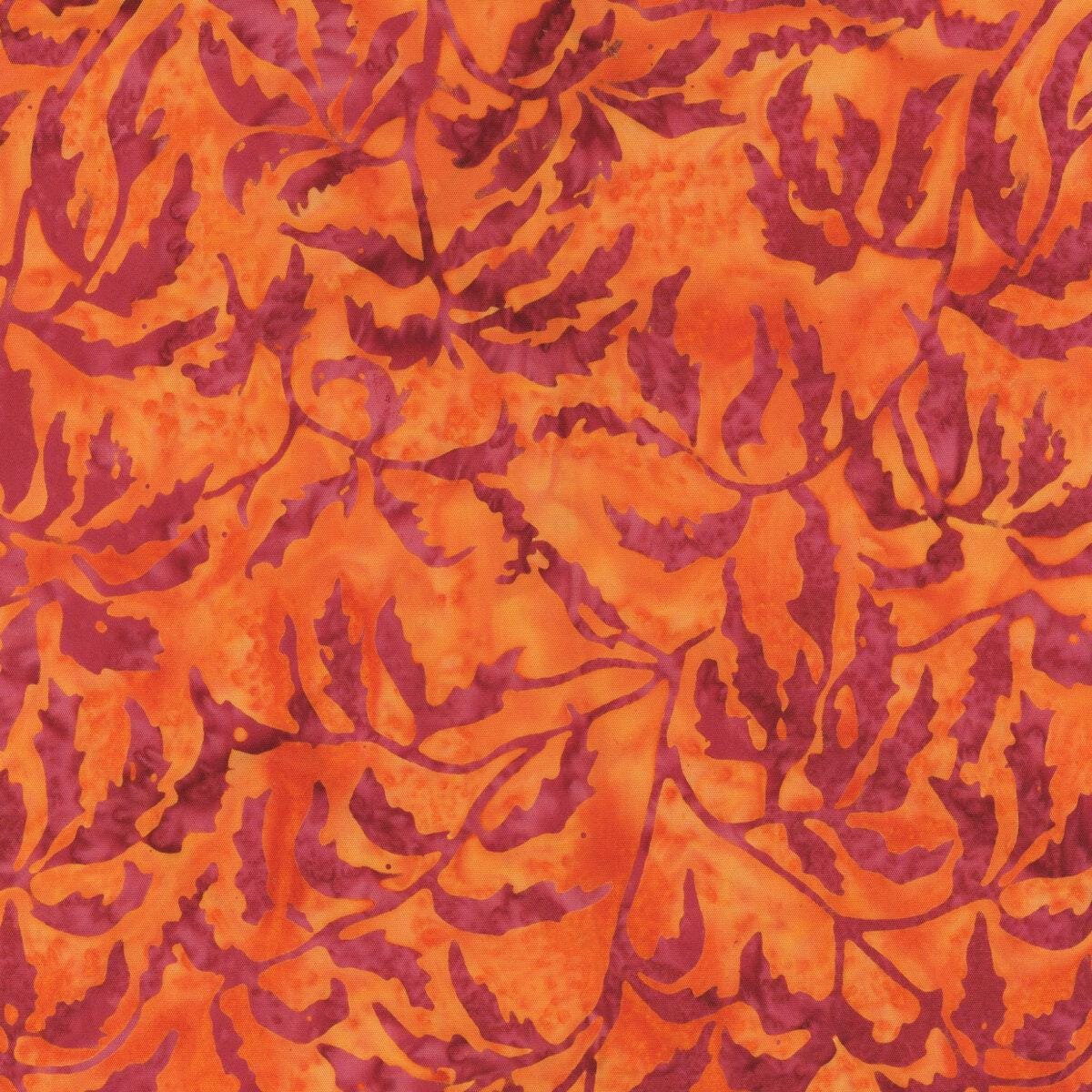 Island Batik 721403026 / Peonies-Orange and Red 100% cotton floral Batik fabric