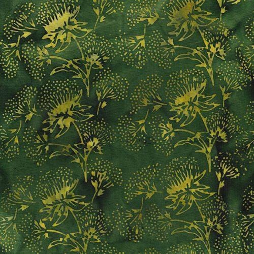 Island Batik Floral Herb-Green Grass 100% cotton floral Batik fabric