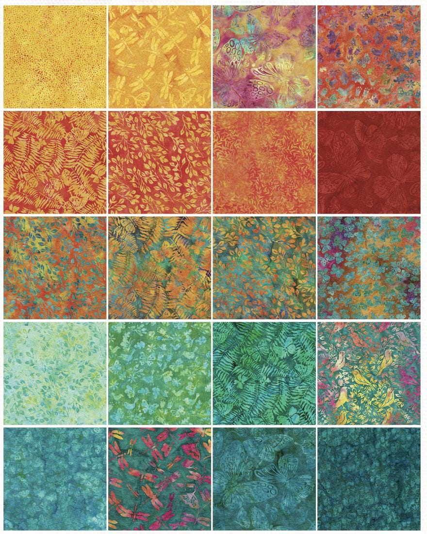 Island Batik Flutter Wings-ST 10" squares layer cake 42 pieces precuts with 20 different designs birds butterflies 100% cotton Batik fabric