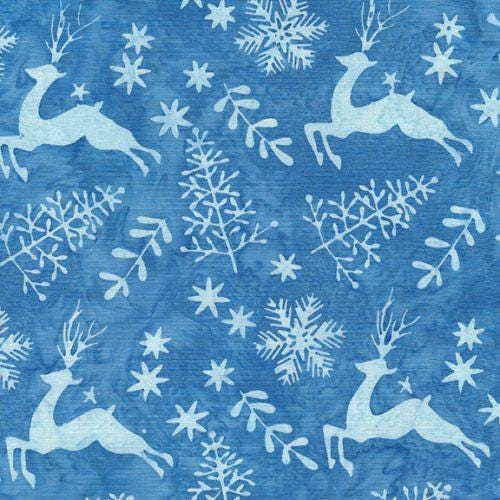 Island Batik Let It Snow Deer Blue Azure 122215540 100% cotton floral Batik fabric